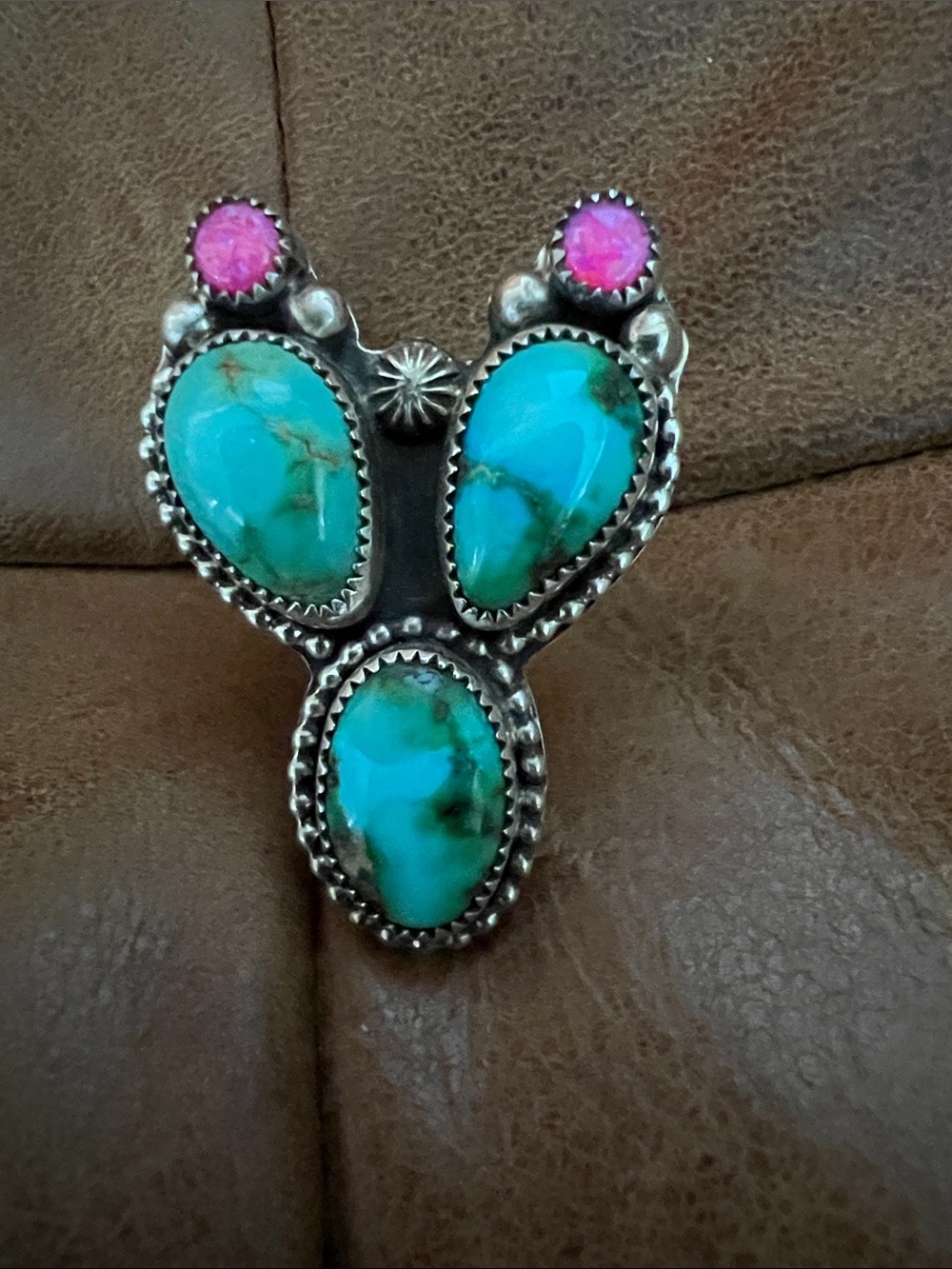 Sterling Silver Sonoran Gold Turquoise Cactus Ring Size 7